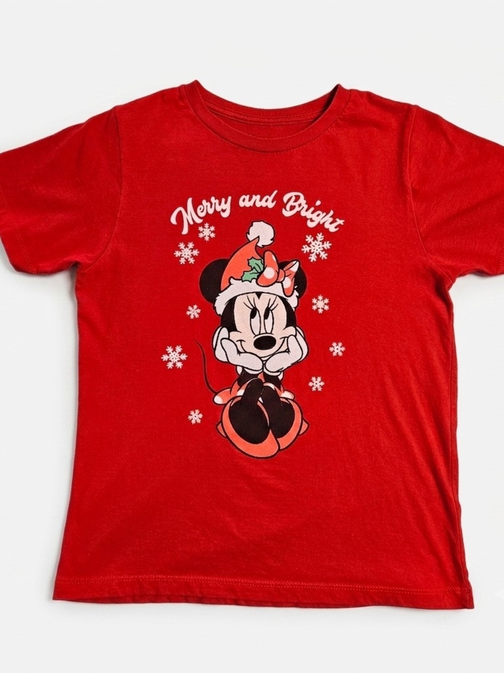 Disney Junior Minnie Mouse Merry & Bright Christmas Red Tee Size S